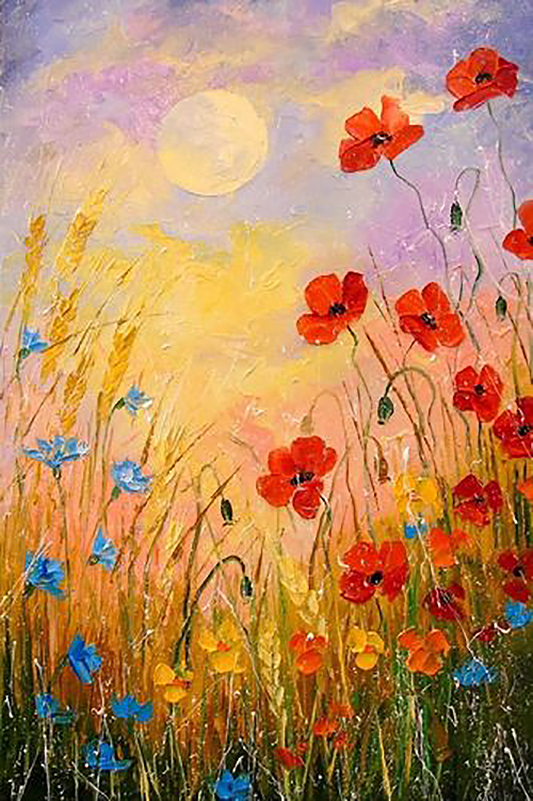 Wildblumen Himmel Sonnenblumen Wanddekoration Ölgemälde